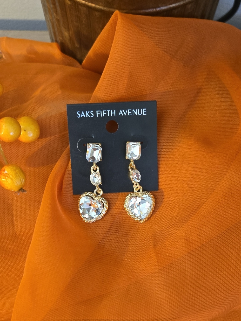 Saks Fifth Avenue Gold-Tone Clear Crystal Heart Drop Earrings